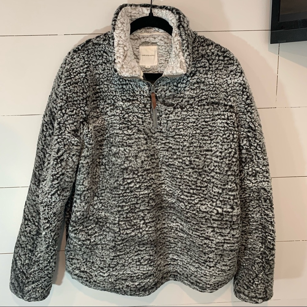 Thread and Supply Lazy Sunday 1/4 Zip Sherpa Pullover Top Medium